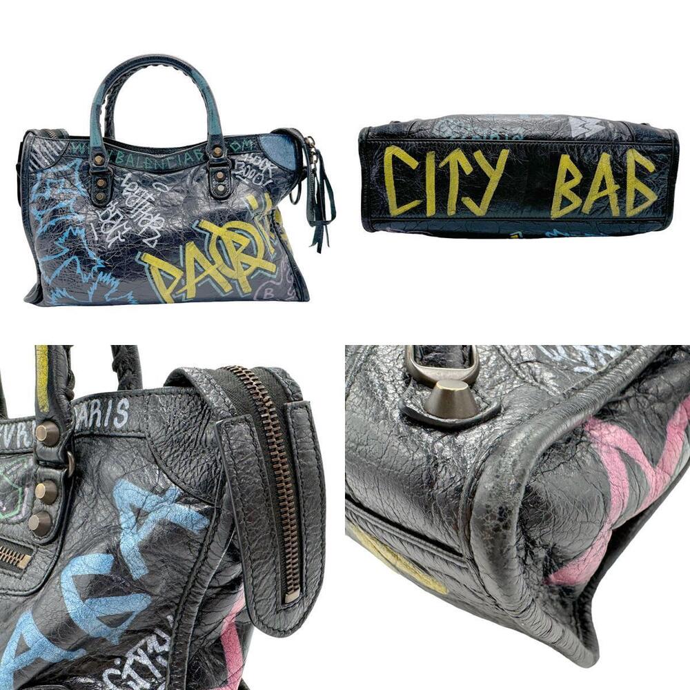 Balenciaga Graffiti City Leather Shoulder Bag Black Multicolor - Picture 3 of 5